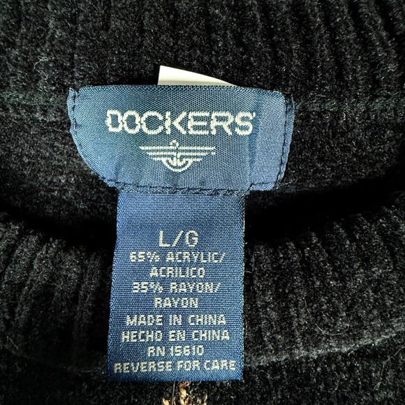 Dockers Mens Textured Chenille Argyle Sweater Black Large NWT Acadamia Preppy - Picture 7 of 14